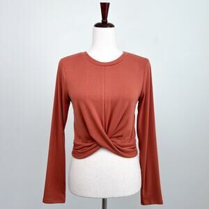 Lush Spice Orange Autumn Twist Front Cropped Long Sleeve Crewneck Top NWT